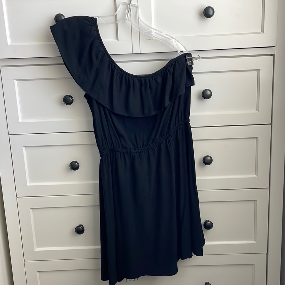 Cotton On Women’s Black One Shoulder Mini Dress with Cinched Waist - Size Large